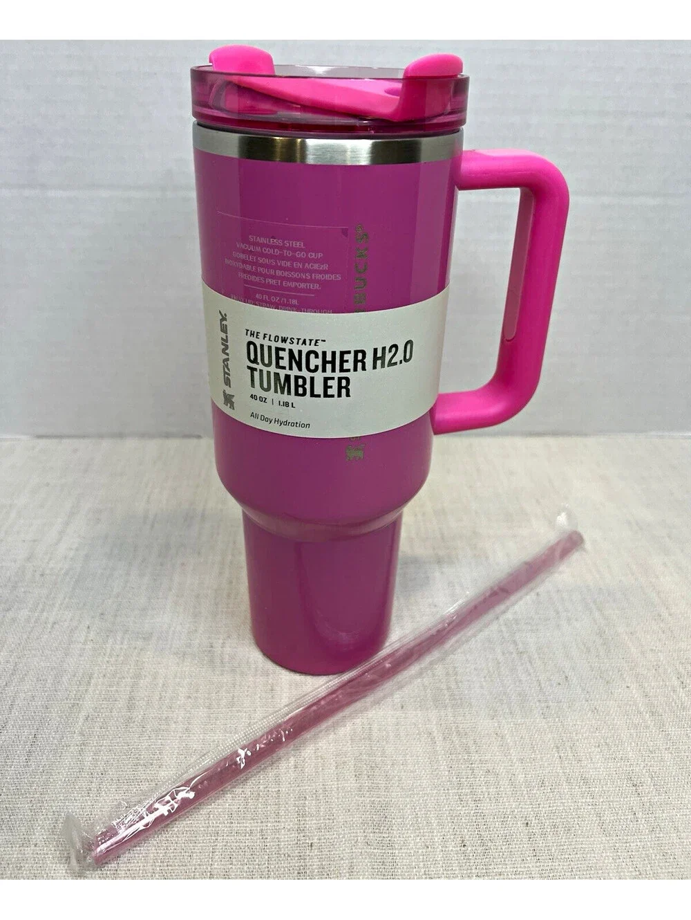 Stanley Starbucks Flow state Quencher H2O Tumbler | 40 oz Pink w/ Handle Lid